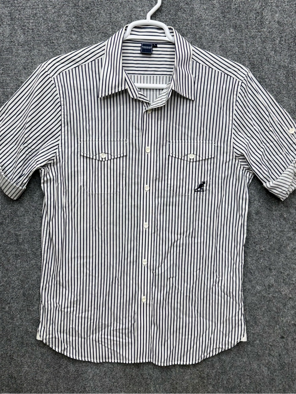 Kangol button up shirt rolled cuffed 3/4 sleeve Men's size Large striped